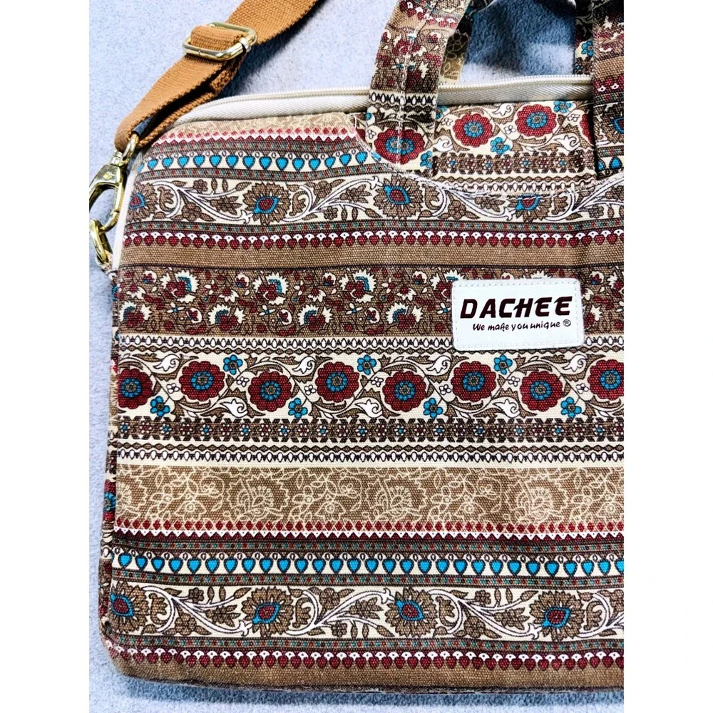 Dachee Laptop‎ Messenger Bag Womens 15.6 Inch Brown Boho Floral Tapestry Canvas